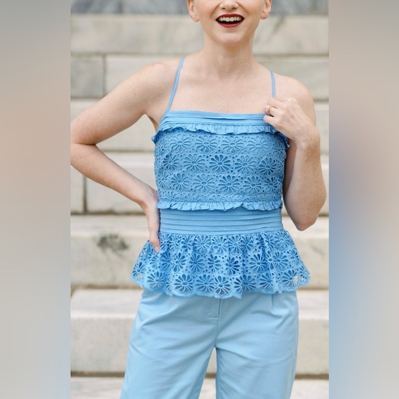 💙NWT! J.Crew Cross-back Smocked-Waist Eyelet Top, Size XS💙 - Picture 2 of 14